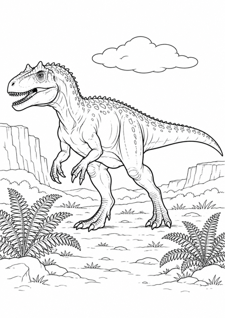 Allosaurus – Ausmalbild kostenlos – kostenlose Malvorlage zum Ausdrucken