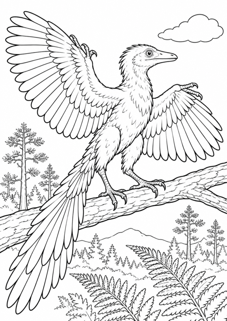 Archaeopteryx – Ausmalbild kostenlos – kostenlose Malvorlage zum Ausdrucken