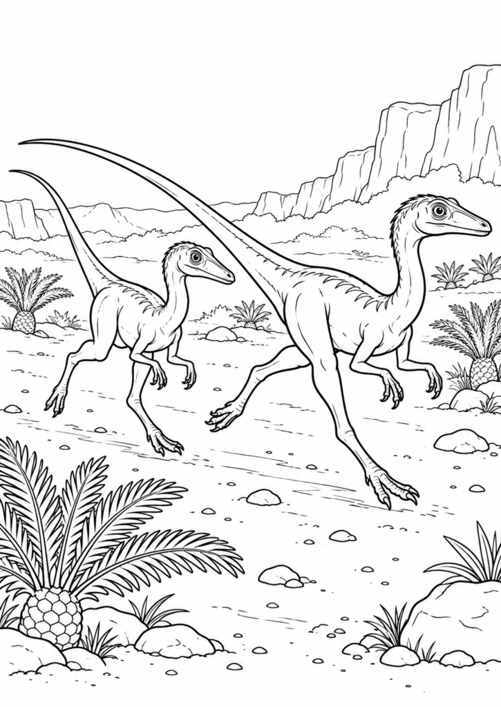 Compsognathus – Ausmalbild kostenlos – kostenlose Malvorlage zum Ausdrucken