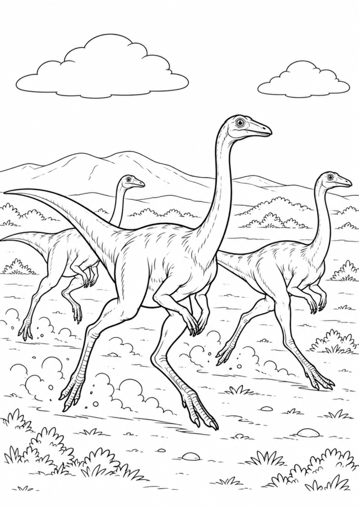 Gallimimus – Ausmalbild kostenlos – kostenlose Malvorlage zum Ausdrucken