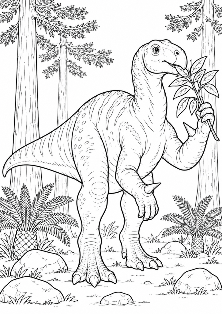 Iguanodon – Ausmalbild kostenlos – kostenlose Malvorlage zum Ausdrucken