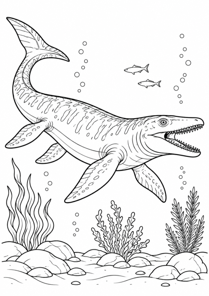 Mosasaurus – Ausmalbild kostenlos – kostenlose Malvorlage zum Ausdrucken