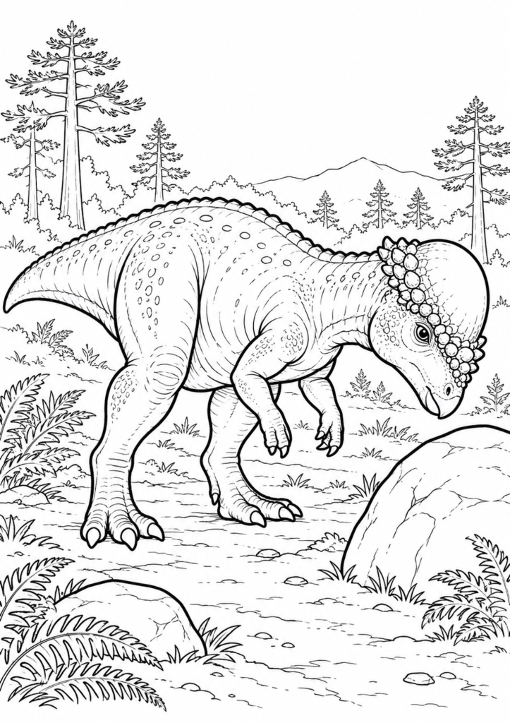 Pachycephalosaurus – Ausmalbild kostenlos – kostenlose Malvorlage zum Ausdrucken