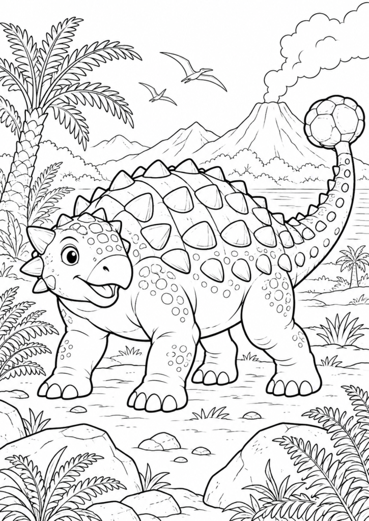 Ankylosaurus – Ausmalbild kostenlos – kostenlose Malvorlage zum Ausdrucken
