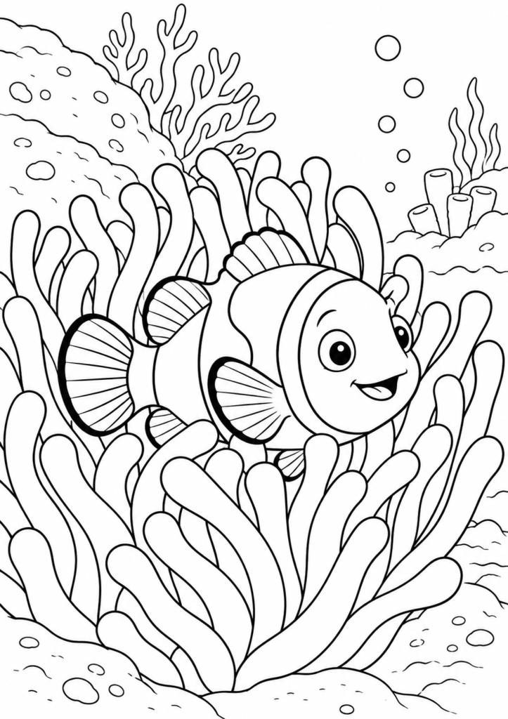 Clownfisch – Ausmalbild kostenlos – kostenlose Malvorlage zum Ausdrucken