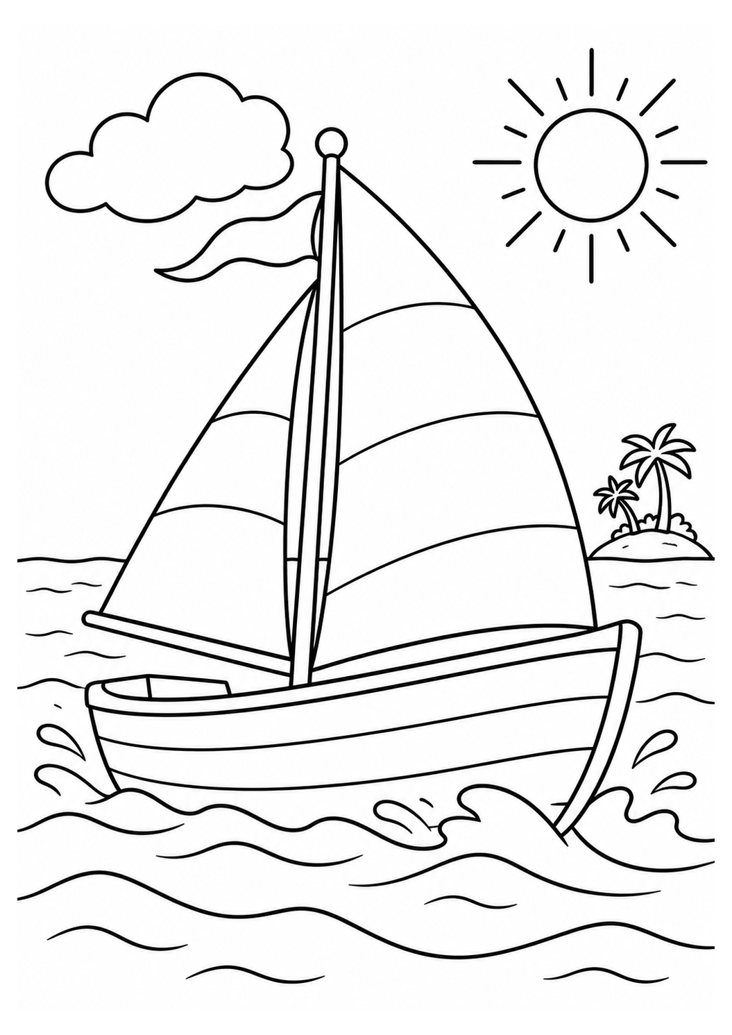 Segelboot auf dem Wasser – einfaches Ausmalbild – Ausmalbild zum Ausdrucken