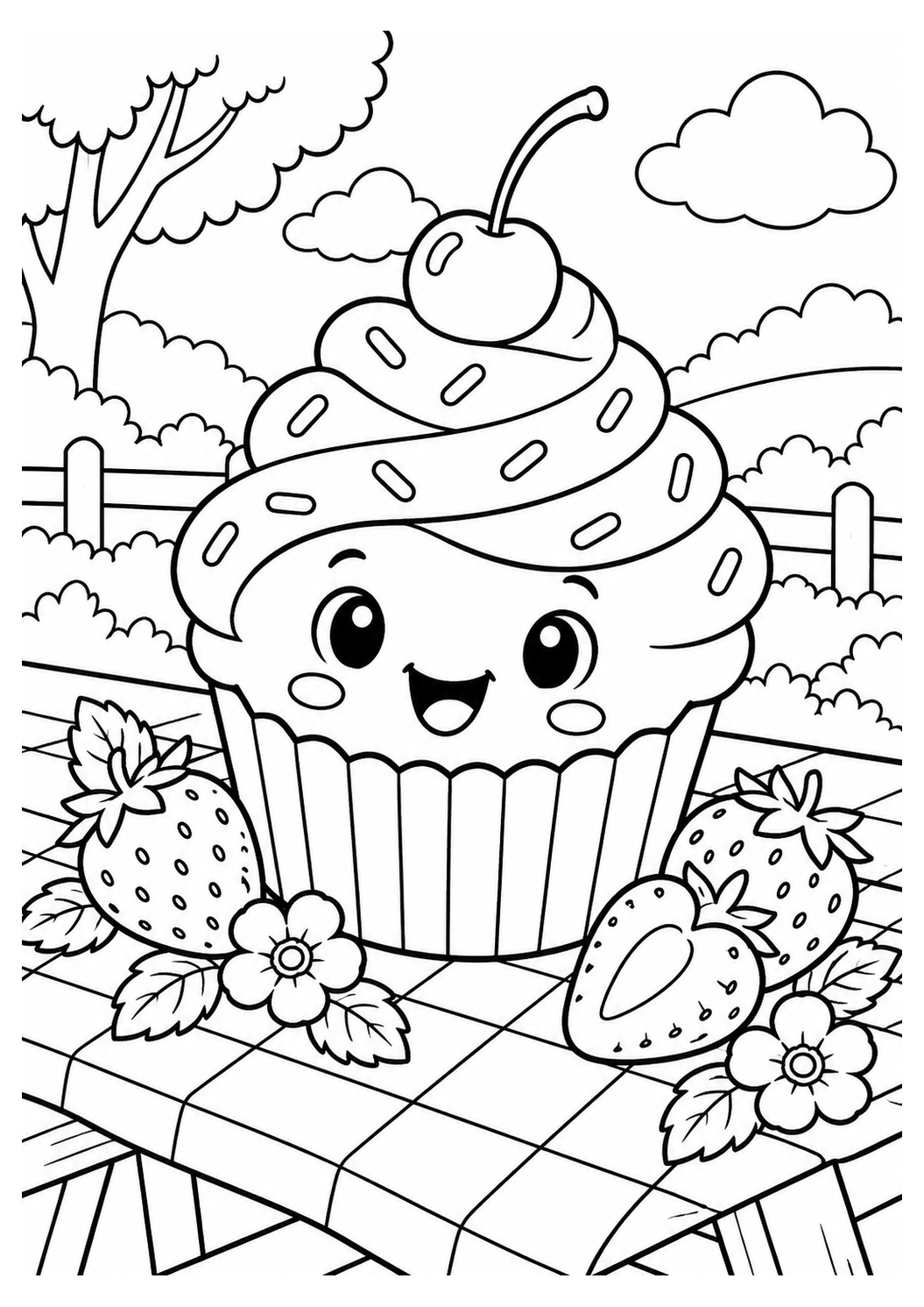 Cupcake mit Kirsche – einfaches Ausmalbild – Ausmalbild zum Ausdrucken