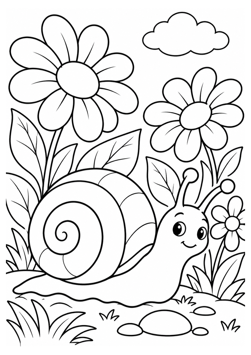 Schnecke im Garten – einfaches Ausmalbild – Ausmalbild zum Ausdrucken