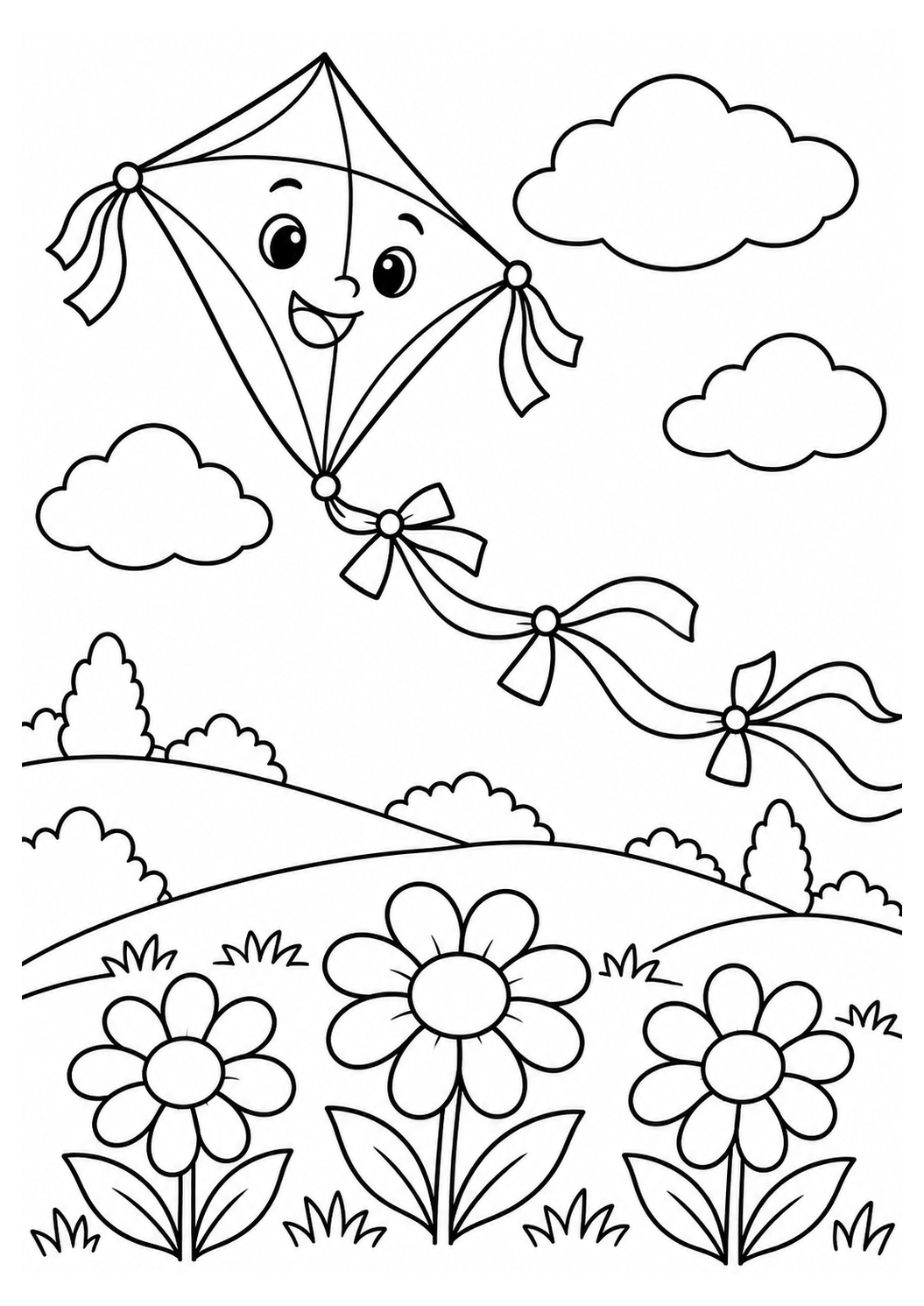 Drachen am Himmel – einfaches Ausmalbild – Ausmalbild zum Ausdrucken