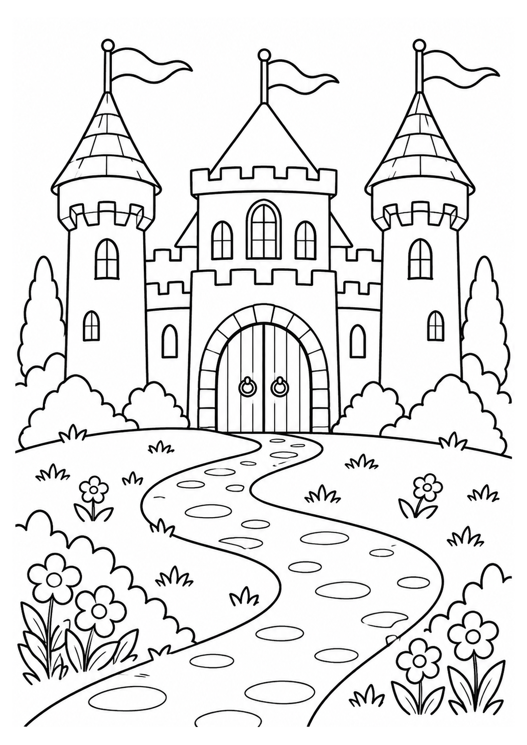 Märchenschloss – einfaches Ausmalbild – Ausmalbild zum Ausdrucken