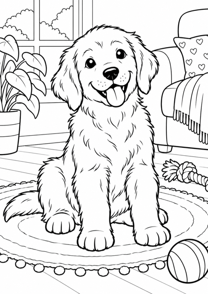 Golden-Retriever-Welpe – Ausmalbild kostenlos – kostenlose Malvorlage zum Ausdrucken