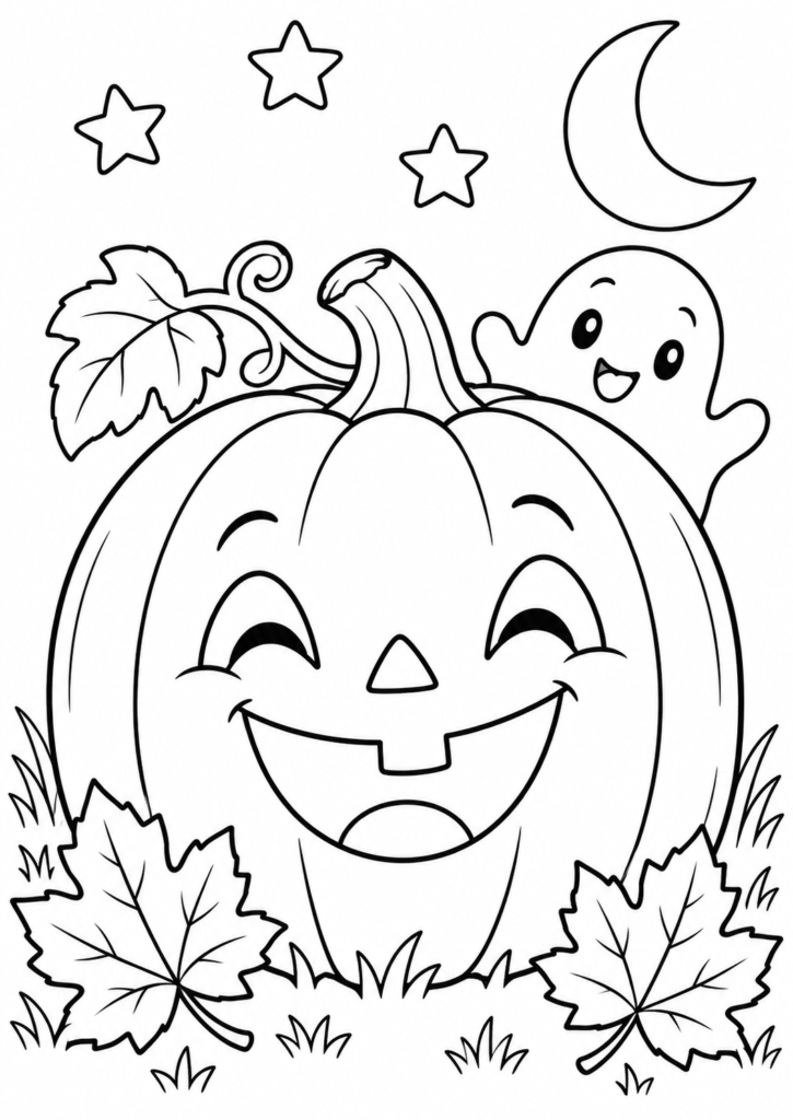 Freundlicher Halloween-Kürbis – Ausmalbild kostenlos – kostenlose Malvorlage zum Ausdrucken