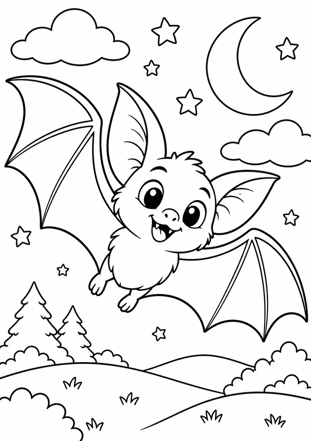 Fledermaus am Abend – Ausmalbild kostenlos – Ausmalbild zum Ausdrucken