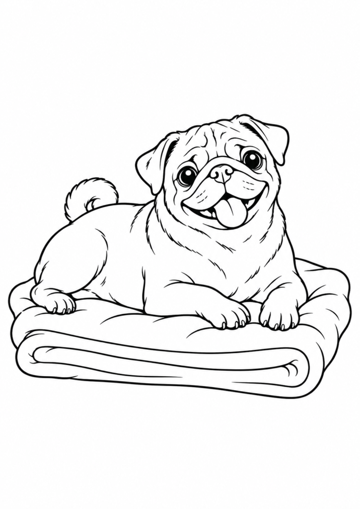 Mops auf der Decke – Ausmalbild kostenlos – kostenlose Malvorlage zum Ausdrucken