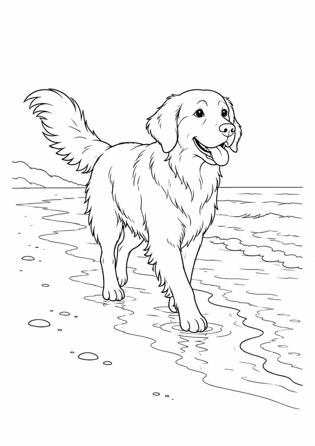 Hund am Strand – Ausmalbild kostenlos – Ausmalbild zum Ausdrucken