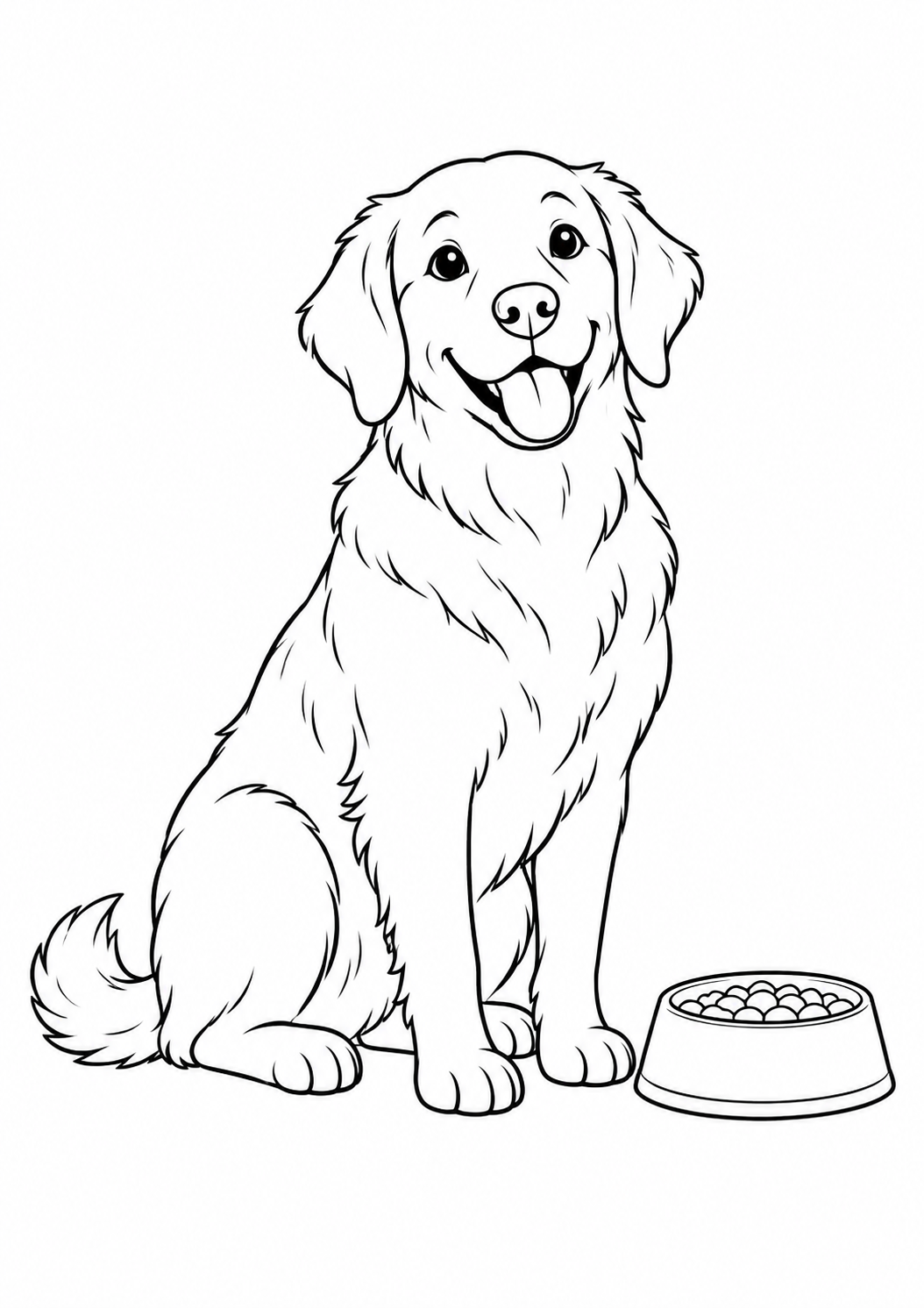 Hund neben Futternapf – Ausmalbild kostenlos – Ausmalbild zum Ausdrucken