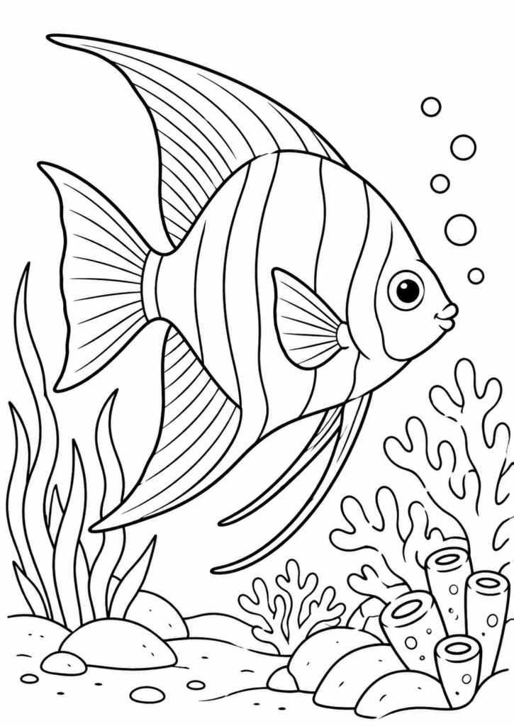 Kaiserfisch – Ausmalbild kostenlos – kostenlose Malvorlage zum Ausdrucken