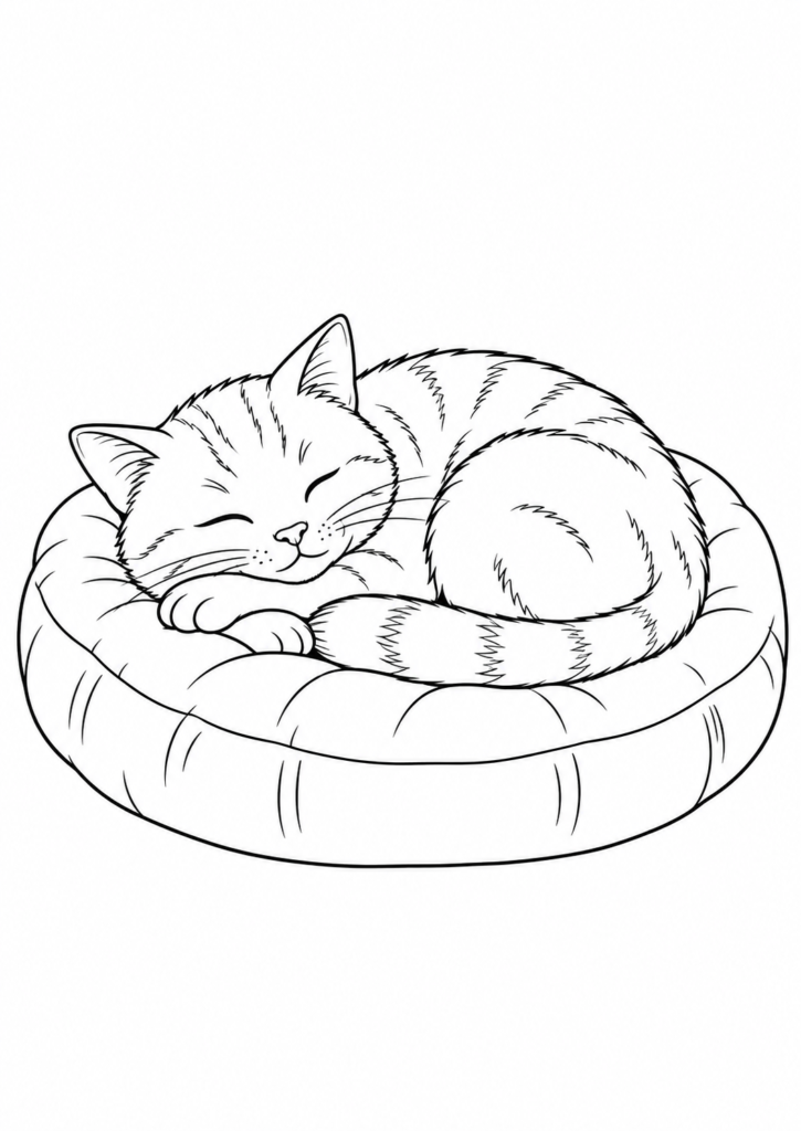 Schlafende Katze – Ausmalbild kostenlos – kostenlose Malvorlage zum Ausdrucken