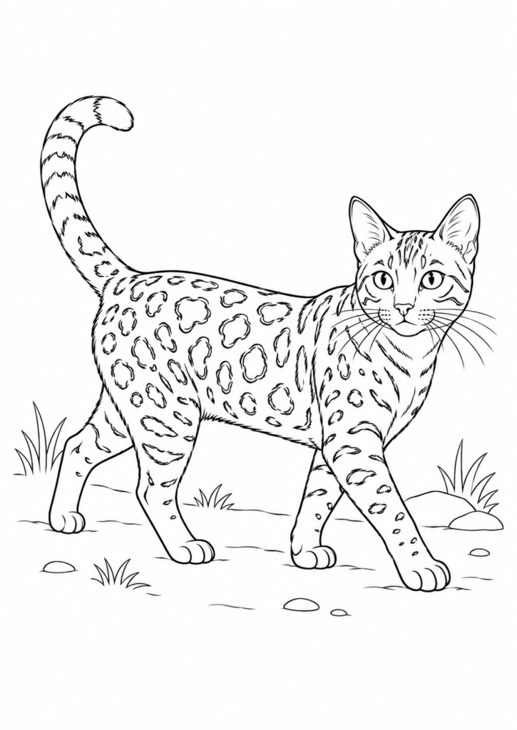Bengalkatze – Ausmalbild kostenlos – kostenlose Malvorlage zum Ausdrucken
