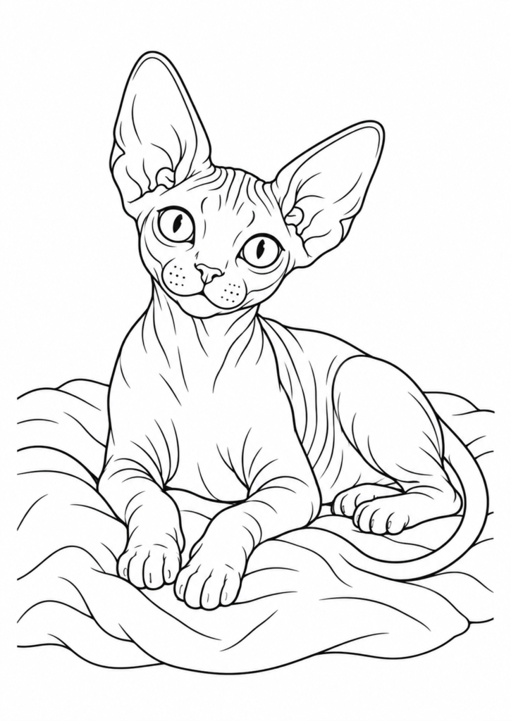 Sphynx-Katze – Ausmalbild kostenlos – kostenlose Malvorlage zum Ausdrucken