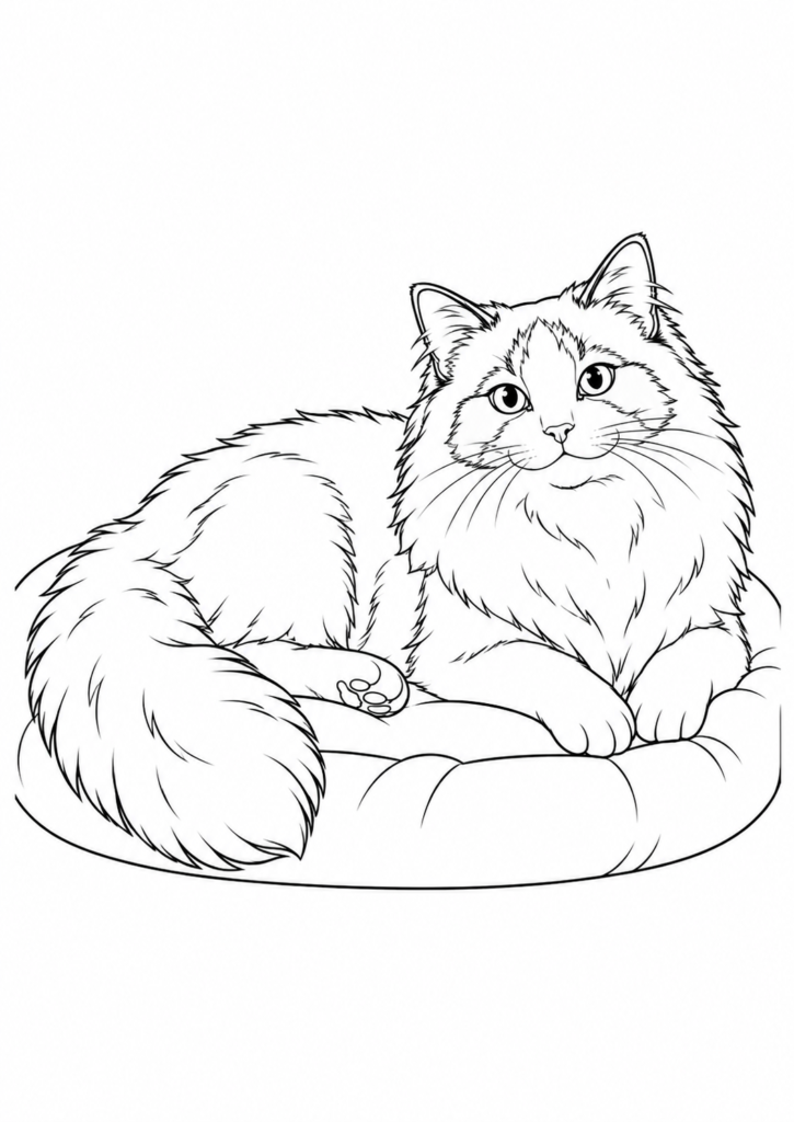 Ragdoll-Katze – Ausmalbild kostenlos – kostenlose Malvorlage zum Ausdrucken