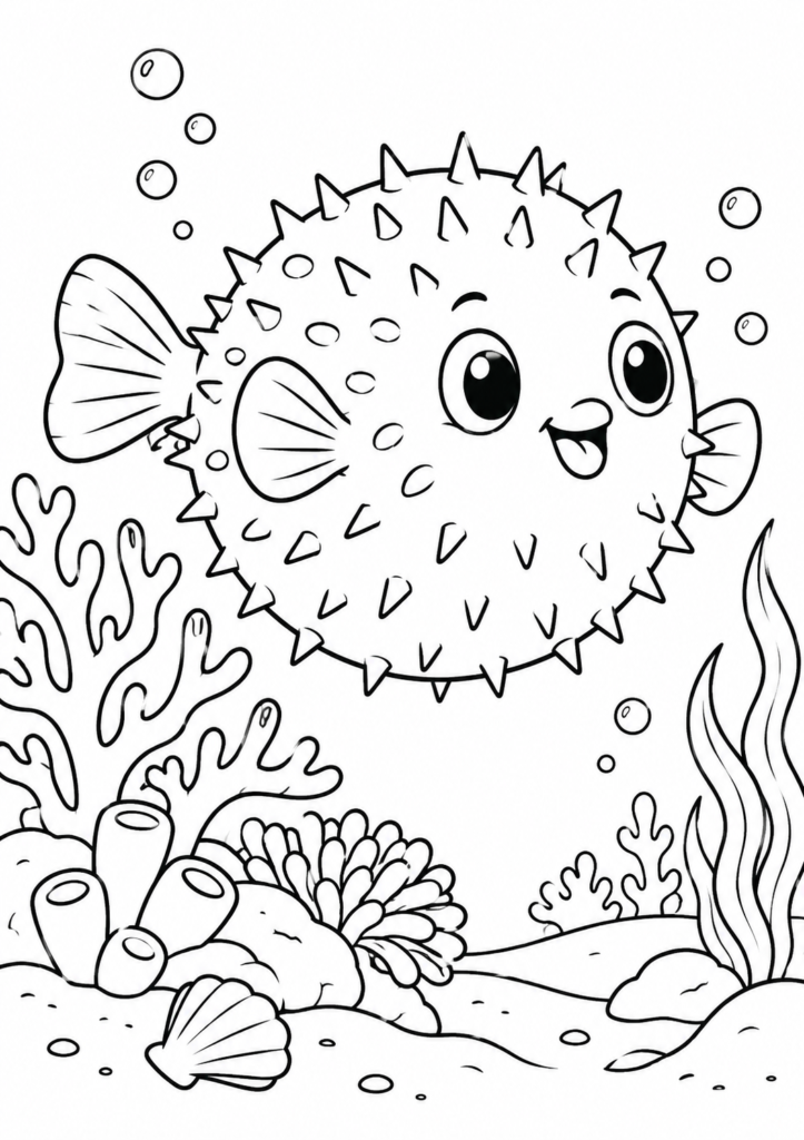 Kugelfisch – Ausmalbild kostenlos – kostenlose Malvorlage zum Ausdrucken