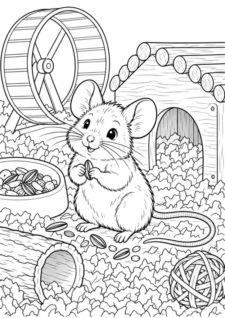 Maus als Haustier – Ausmalbild kostenlos – kostenlose Malvorlage zum Ausdrucken
