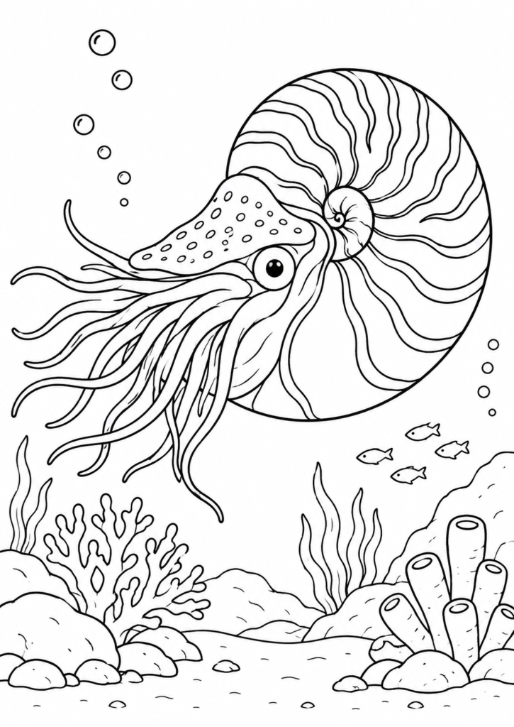 Nautilus – Ausmalbild kostenlos – kostenlose Malvorlage zum Ausdrucken