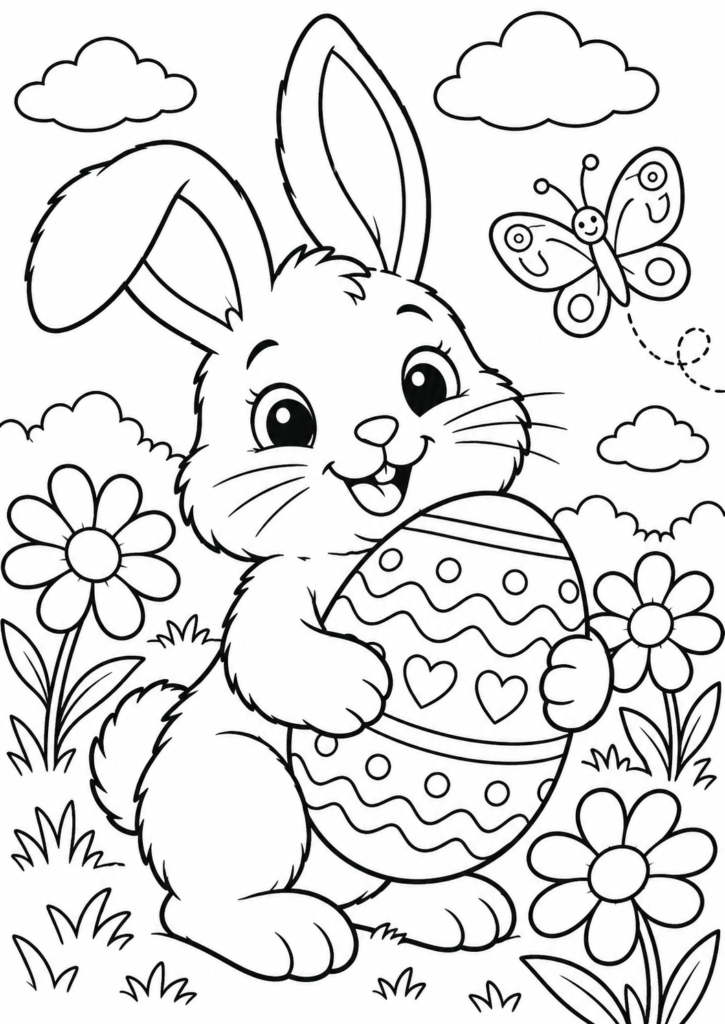 Osterhase mit Ei – Ausmalbild kostenlos – kostenlose Malvorlage zum Ausdrucken