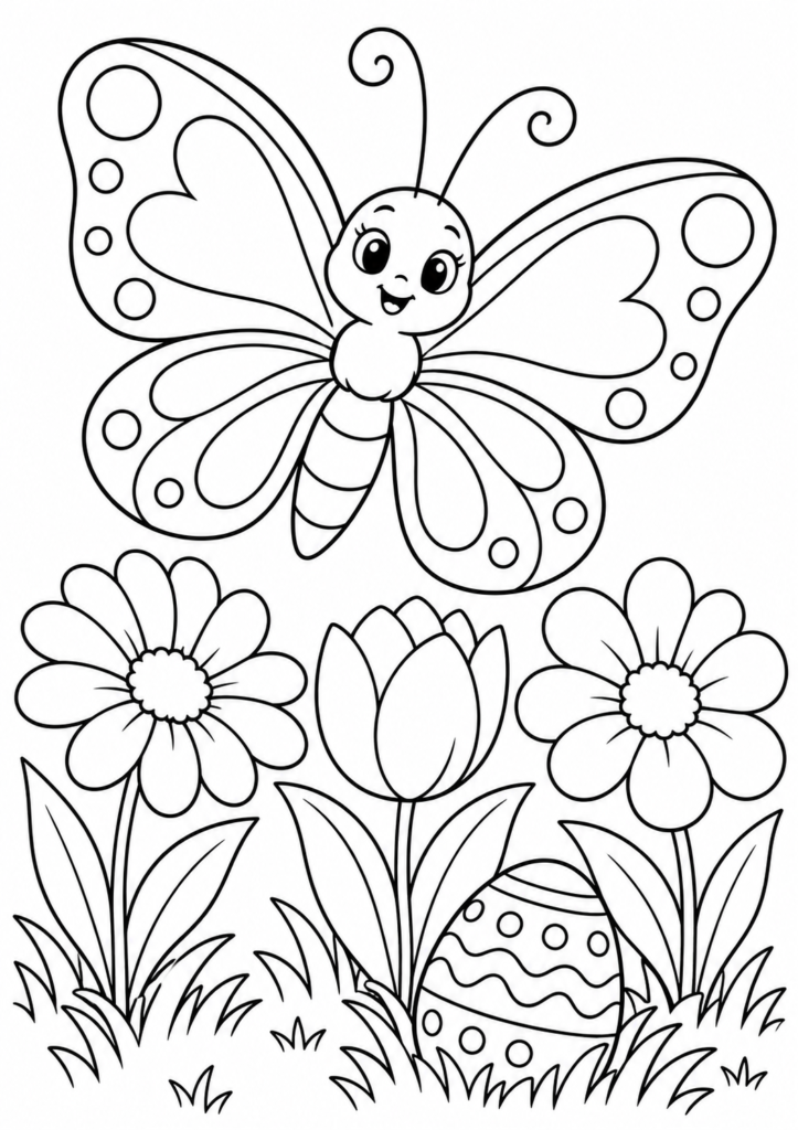 Schmetterling und Blumen – Ausmalbild kostenlos – kostenlose Malvorlage zum Ausdrucken