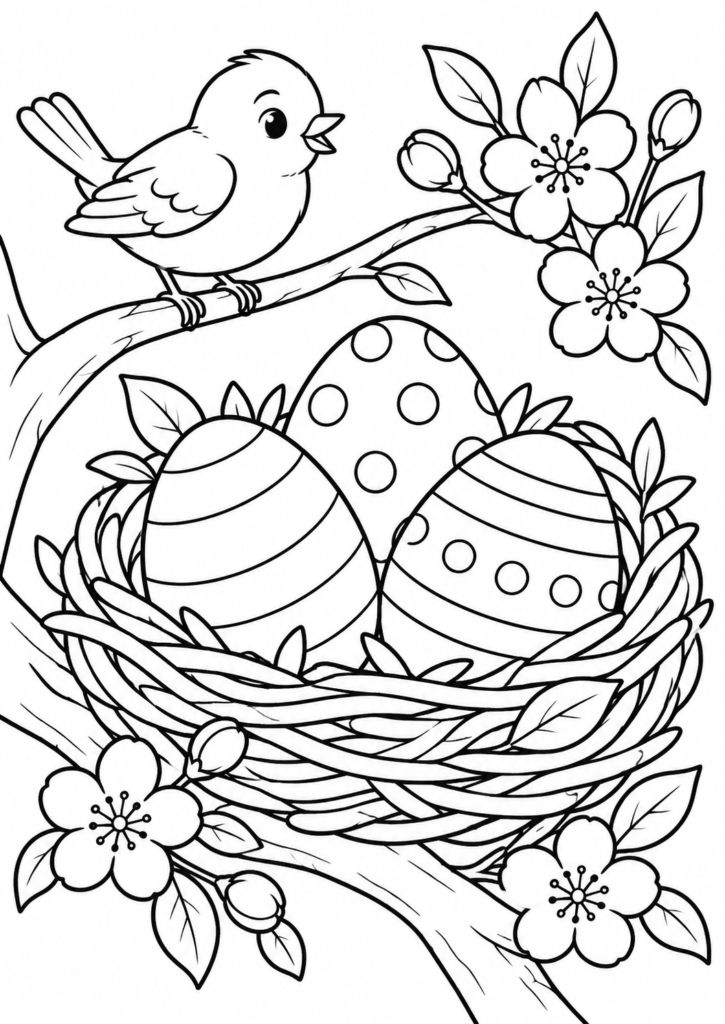 Osternest – Ausmalbild kostenlos – kostenlose Malvorlage zum Ausdrucken