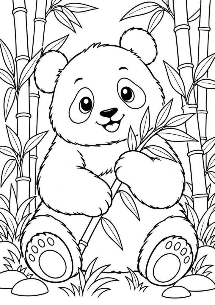 Panda im Bambus – Ausmalbild kostenlos – kostenlose Malvorlage zum Ausdrucken