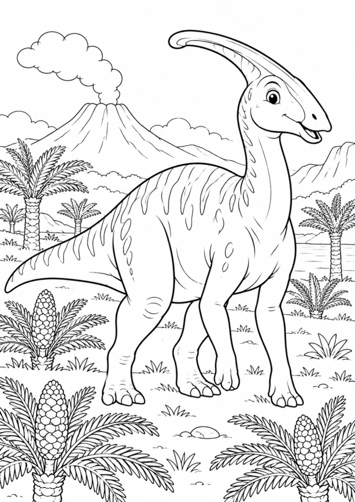 Parasaurolophus – Ausmalbild kostenlos – kostenlose Malvorlage zum Ausdrucken