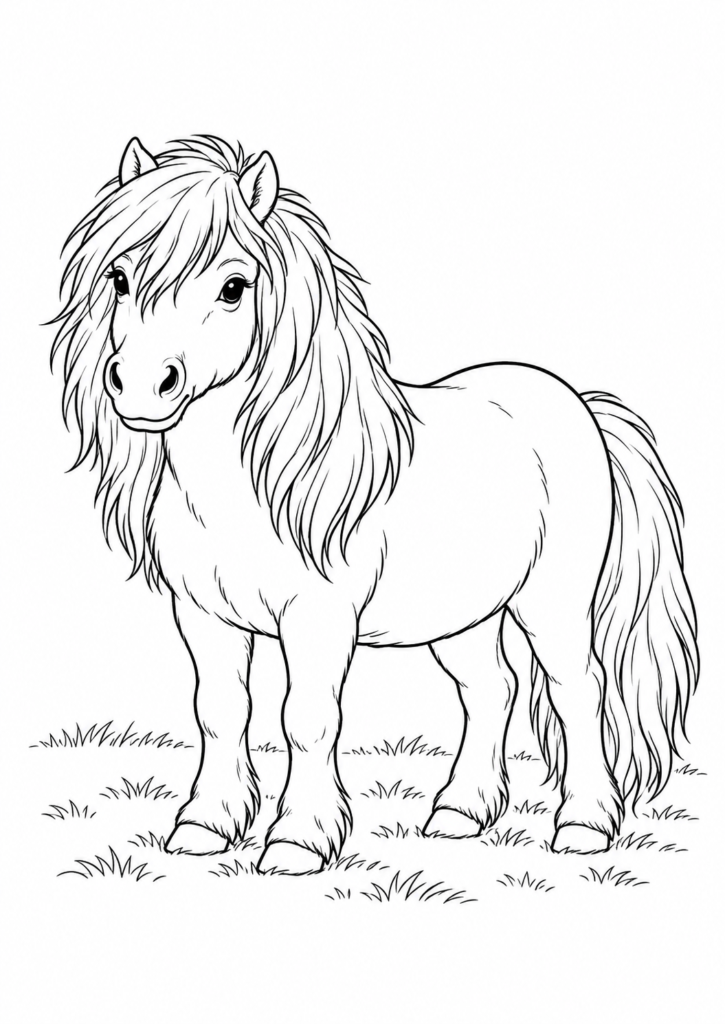 Shetlandpony – Ausmalbild kostenlos – kostenlose Malvorlage zum Ausdrucken
