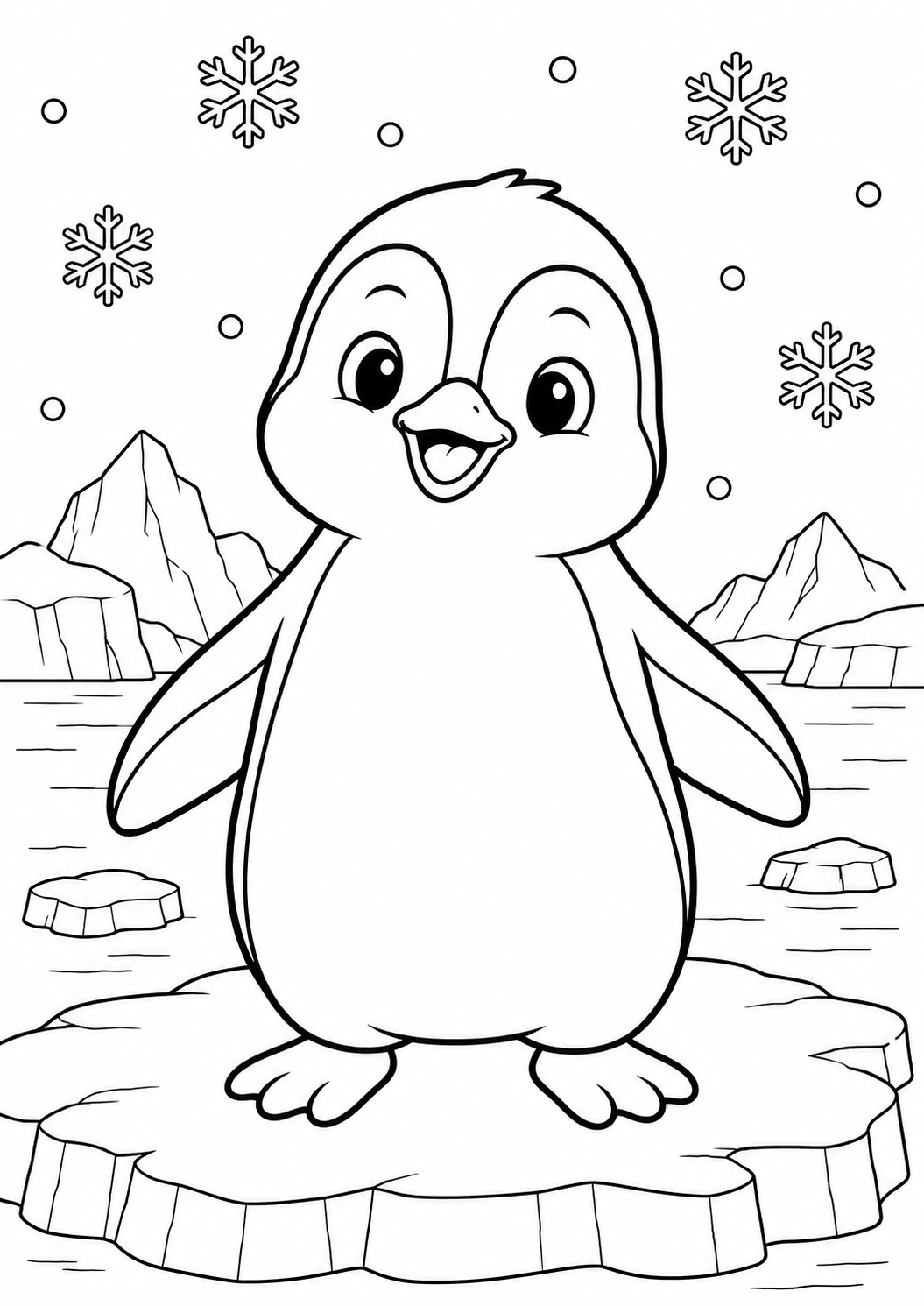 Pinguin auf dem Eis – Ausmalbild kostenlos – Ausmalbild zum Ausdrucken
