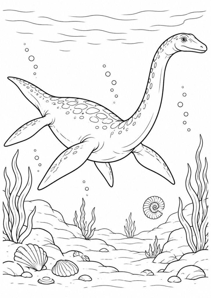 Plesiosaurus – Ausmalbild kostenlos – kostenlose Malvorlage zum Ausdrucken