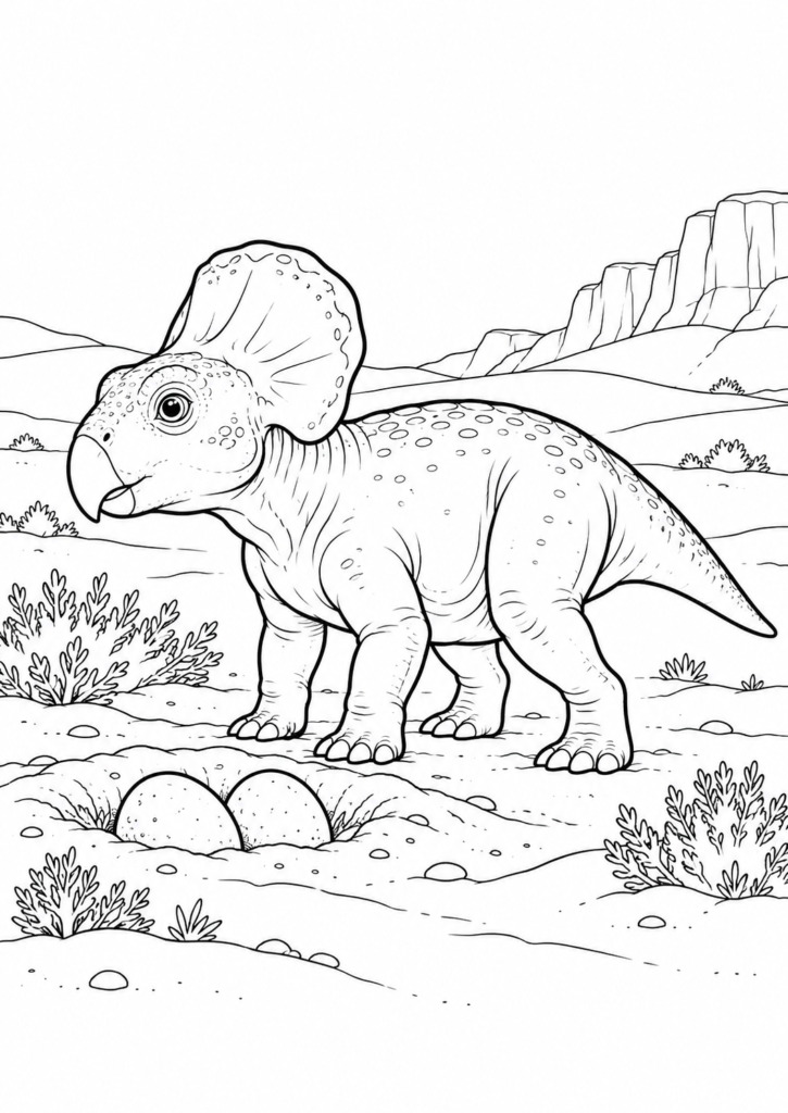 Protoceratops – Ausmalbild kostenlos – kostenlose Malvorlage zum Ausdrucken