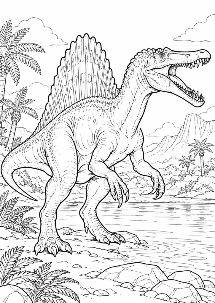 Spinosaurus – Ausmalbild kostenlos – kostenlose Malvorlage zum Ausdrucken