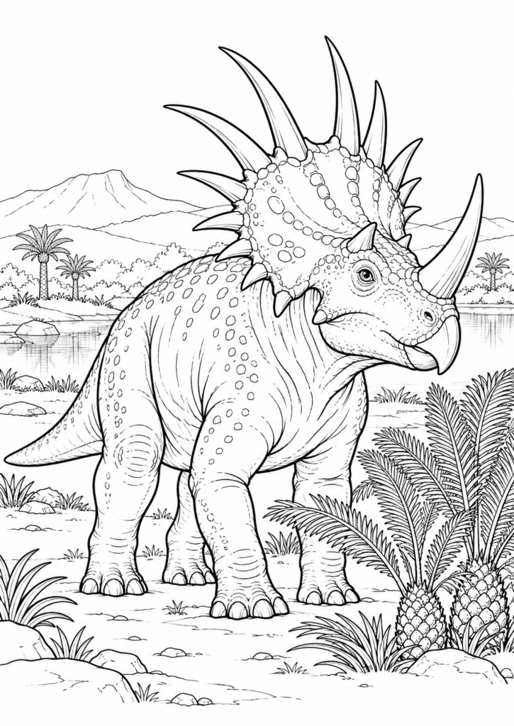 Styracosaurus – Ausmalbild kostenlos – kostenlose Malvorlage zum Ausdrucken