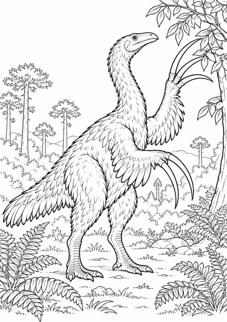 Therizinosaurus – Ausmalbild kostenlos – kostenlose Malvorlage zum Ausdrucken