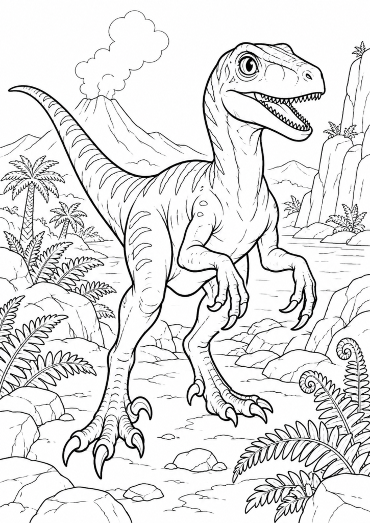 Velociraptor – Ausmalbild kostenlos – kostenlose Malvorlage zum Ausdrucken